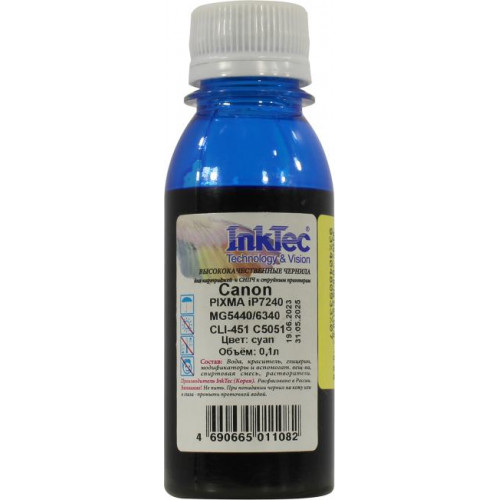 Чернила InkTec (C5051) для Canon PIXMA iP7240/<wbr>MG5440/<wbr>6340 (CLI-451), C, 0,1 л. Чернила InkTec (C5051) для Canon PIXMA iP7240/<wbr>MG5440/<wbr>6340 (CLI-451), C, 0,1 л.