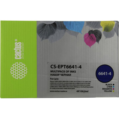 Чернила Cactus CS-EPT6641-4 B/<wbr>C/<wbr>M/<wbr>Y для Epson L100/<wbr>200/<wbr>300/<wbr>455/<wbr>550 (4x100мл) Чернила Cactus CS-EPT6641-4 B/<wbr>C/<wbr>M/<wbr>Y для Epson L100/<wbr>200/<wbr>300/<wbr>455/<wbr>550 (4x100мл)