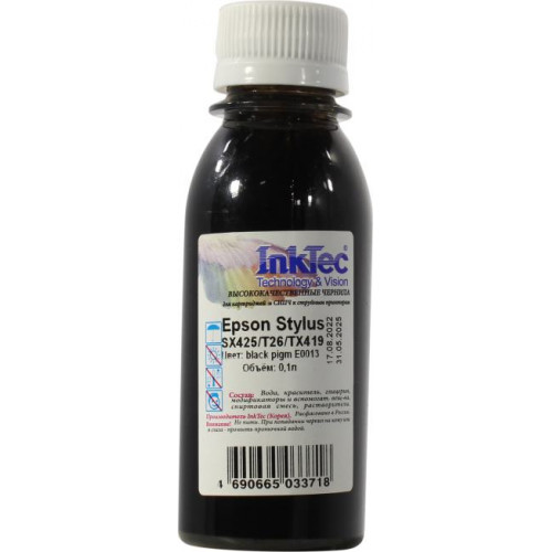 Чернила InkTec <E0013 Black pigm 100мл> для Epson Stylus SX425/<wbr>T26/<wbr>TX419 Чернила InkTec <E0013 Black pigm 100мл> для Epson Stylus SX425/<wbr>T26/<wbr>TX419