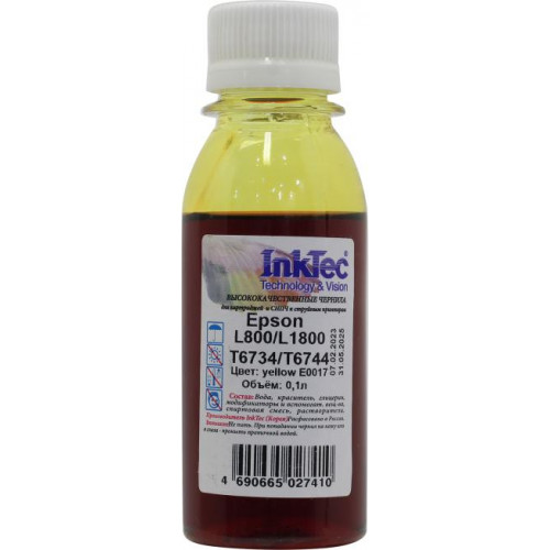Чернила InkTec <E0017 Yellow 100мл> для Epson L800/<wbr>L1800 Чернила InkTec <E0017 Yellow 100мл> для Epson L800/<wbr>L1800