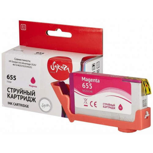 SICZ111AE Sakura CZ111AE (№655 Magenta) для HP , пурпурный, 11 мл., 600 к. SICZ111AE Sakura CZ111AE (№655 Magenta) для HP , пурпурный, 11 мл., 600 к.