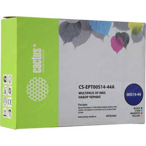 Чернила Cactus CS-EPT00S14-44A B/<wbr>C/<wbr>M/<wbr>Y для Epson L1110/<wbr>30603150/<wbr>3156/<wbr>5190 (4x70мл) Чернила Cactus CS-EPT00S14-44A B/<wbr>C/<wbr>M/<wbr>Y для Epson L1110/<wbr>30603150/<wbr>3156/<wbr>5190 (4x70мл)